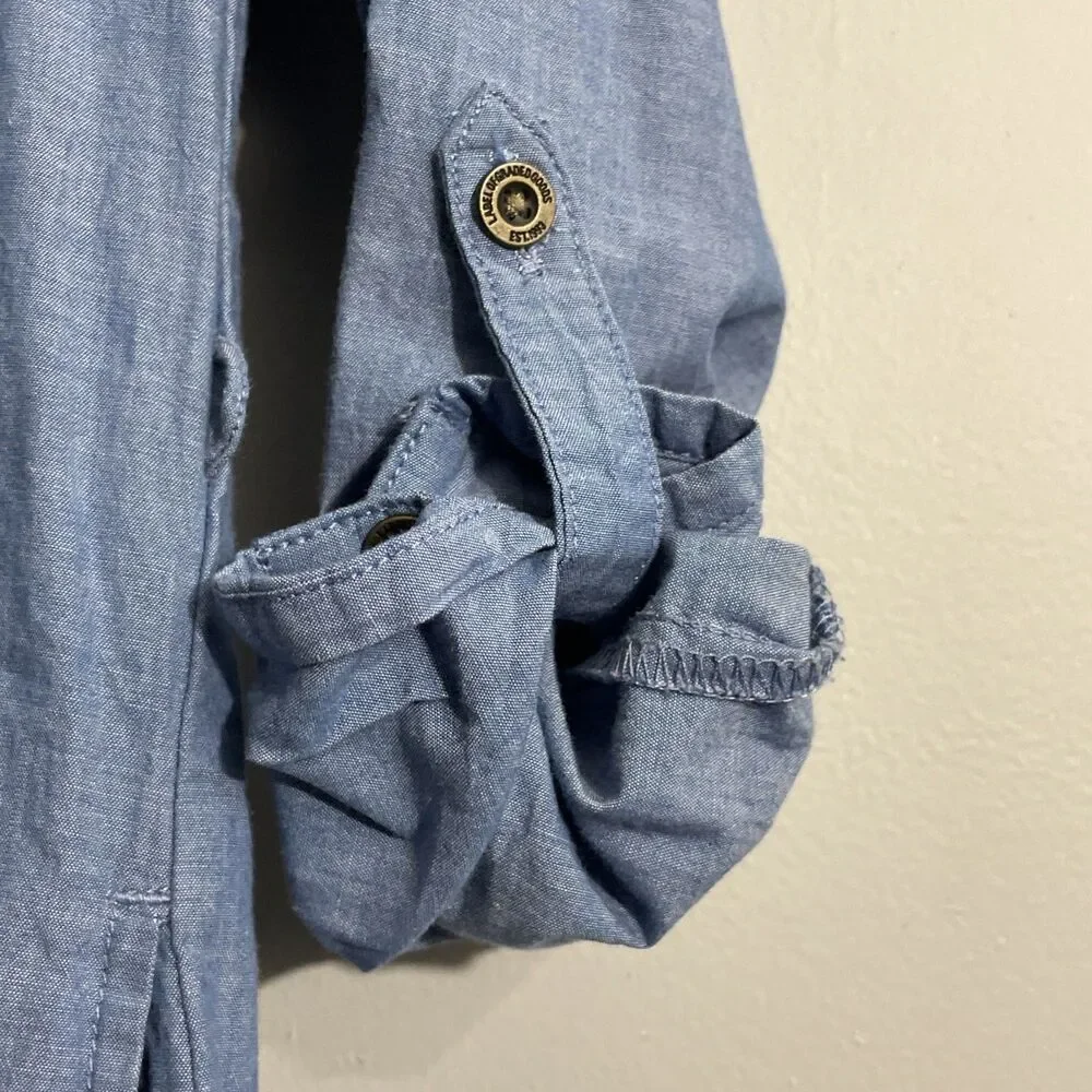 L.O.G.G by H&M Girls’ 9–10Y Blue Dress Roll-Tab Sleeves Casual Cute Everyday